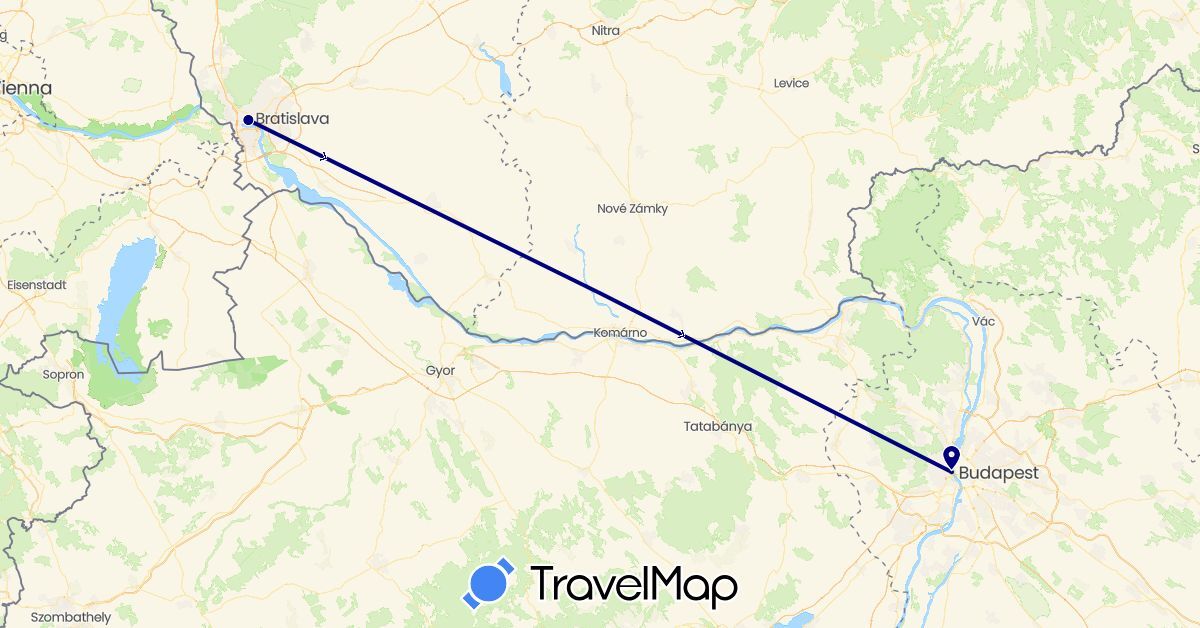 TravelMap itinerary: driving in Hungary, Slovakia (Europe)